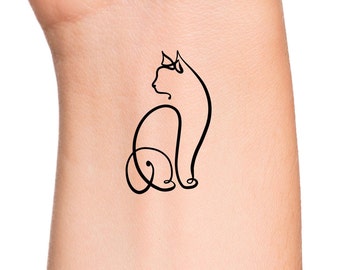 Cat Line Temporary Tattoo / cat tattoos / animal tattoos