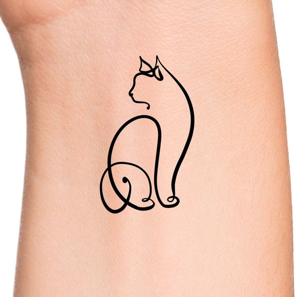 Cat Line Temporary Tattoo / cat tattoos / animal tattoos
