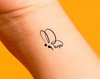 Hope Semicolon Butterfly Temporary Tattoo