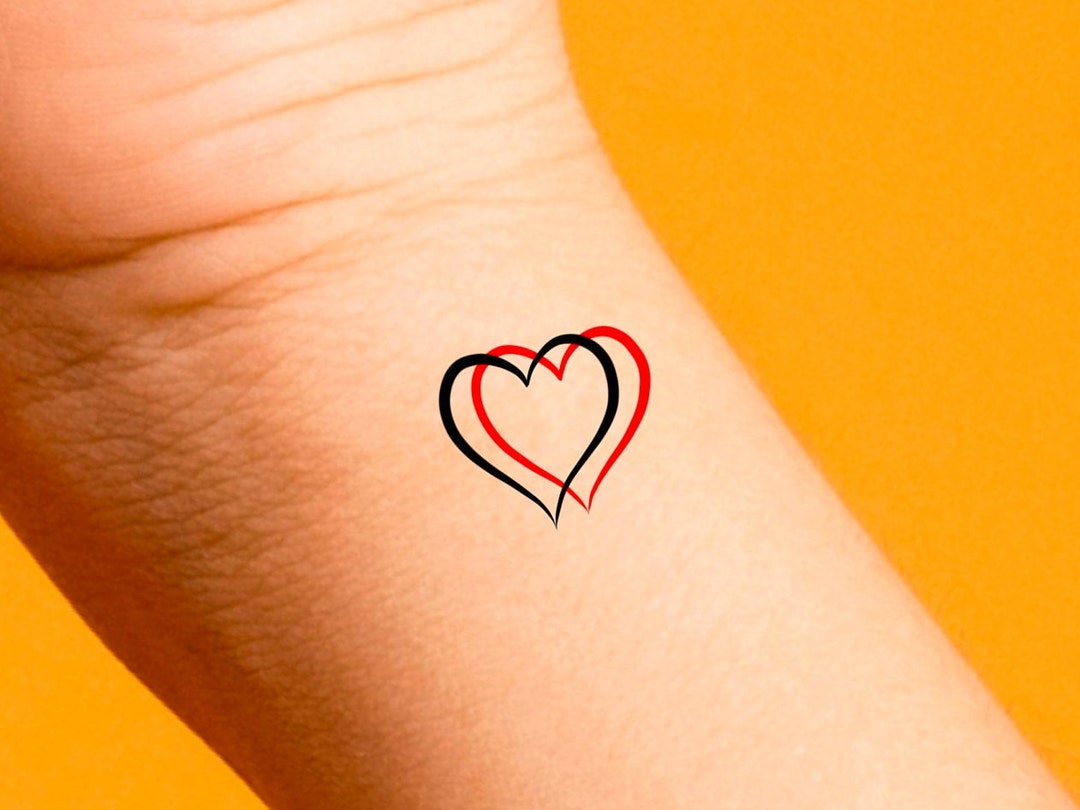 Hearts Interlocking Temporary Tattoo / Small Heart Tattoo / Red Heart