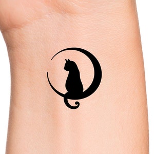 Crescent Moon Cat Temporary Tattoo / animal tattoo / cat tattoos