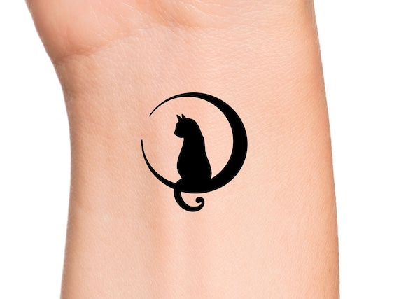 Crescent Moon Cat Tatouage Temporaire Tatouage Animal Etsy France