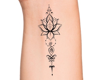 Lotus Unalome Temporary Tattoo