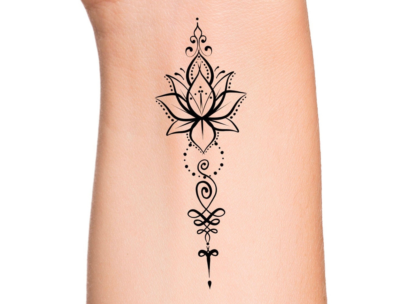 Unalome Lotus Tattoo On Wrist