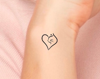 Cat Heart Temporary Tattoo / cat tattoos / animal tattoos
