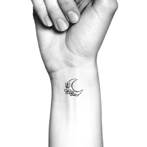 Crescent Moon Flowers Temporary Tattoo