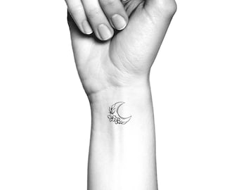 Crescent Moon Flowers Temporary Tattoo