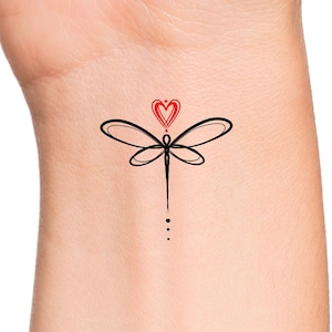 Dragonfly Heart Temporary Tattoo / red heart tattoo