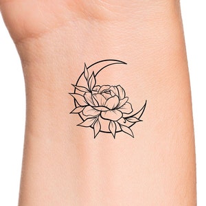 Crescent Moon Rose Temporary Tattoo