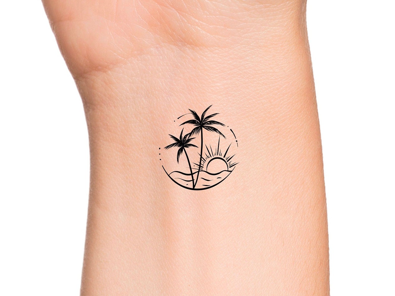 Sunset Palm Trees Temporary Tattoo