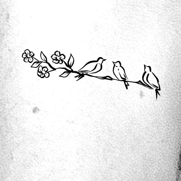 Birds on Branch with Flowers Temporary Tattoo
