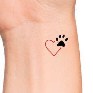 Small Paw Print Heart Temporary Tattoo