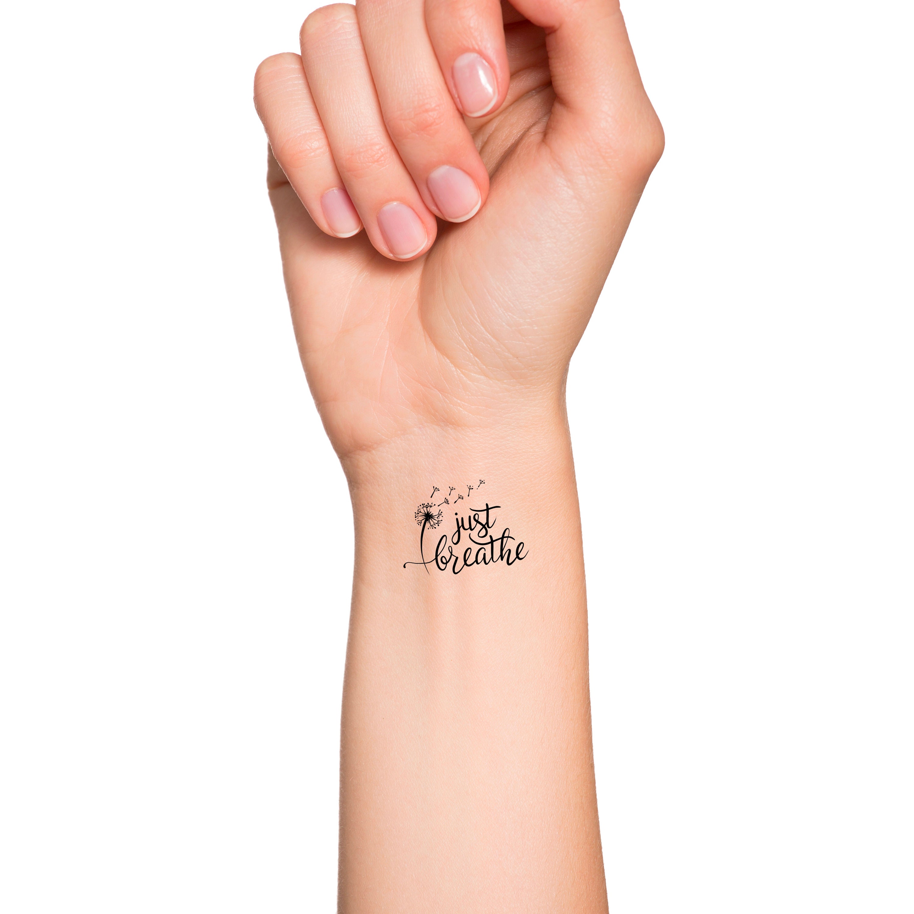 Small Just Breathe Tattoo With Dandelion - q43l9q0