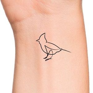 Cardinal Bird Line Temporary Tattoo