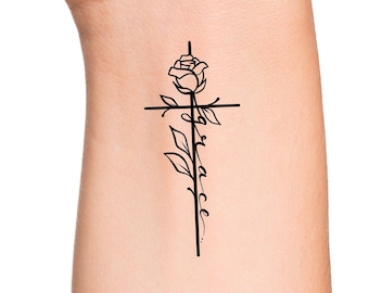 Grace Cross Rose Temporary Tattoo / Cross Tattoo / Religious Tattoo - Etsy