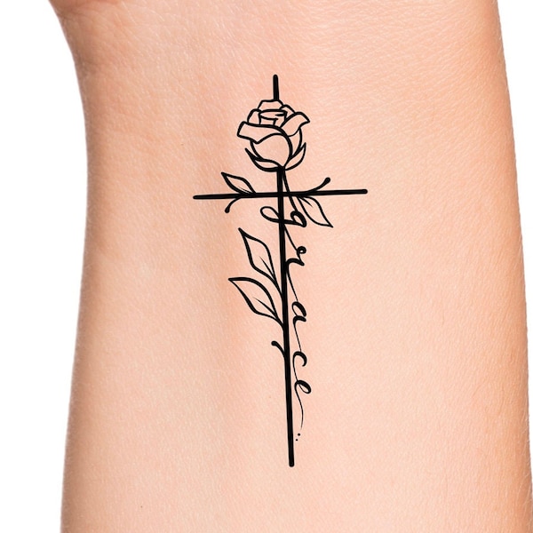 Grace Cross Rose Temporary Tattoo / cross tattoo / religious tattoo