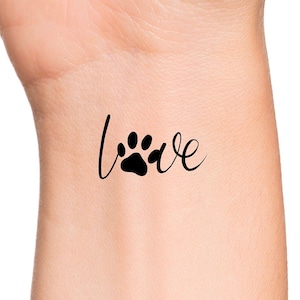 Love Paw Print Temporary Tattoo / dog tattoo