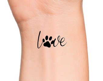 Love Paw Print Temporary Tattoo / dog tattoo