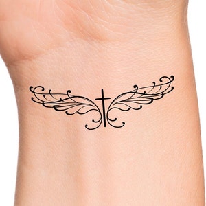 Angel Wings Cross Temporary Tattoo