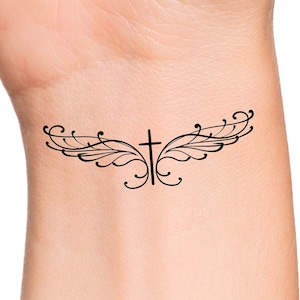 Angel Wings Cross Temporary Tattoo