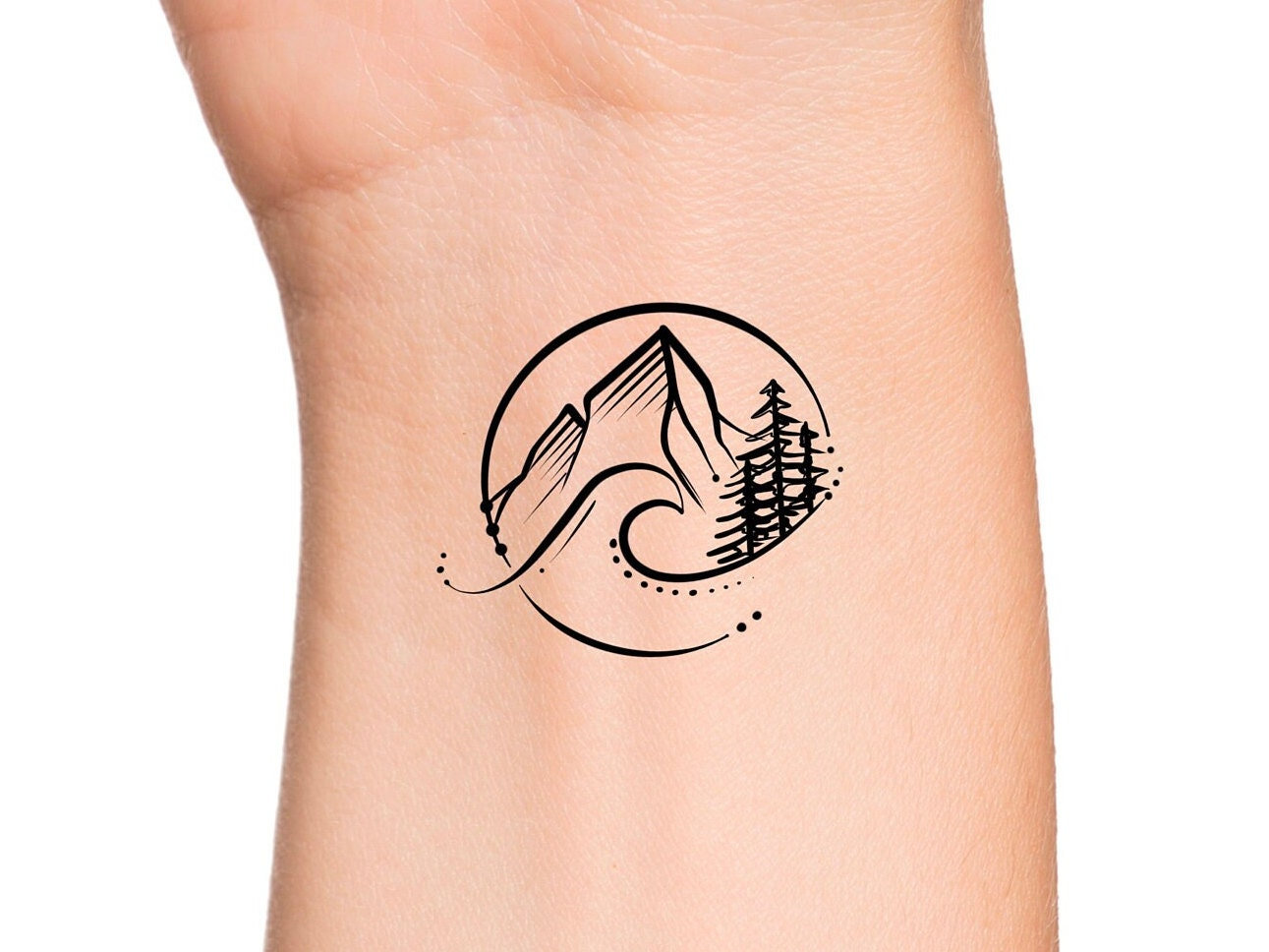 Mountain Wave Pine Trees Temporary Tattoo - Etsy New Zealand