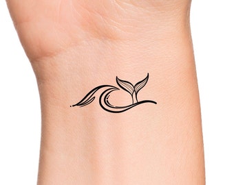 Wave Whale Tail Temporary Tattoo