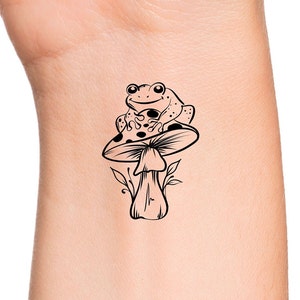 Frog on Mushroom Temporary Tattoo / animal tattoo / frog temporary tattoo / toad temporary tattoo / mushroom tattoos