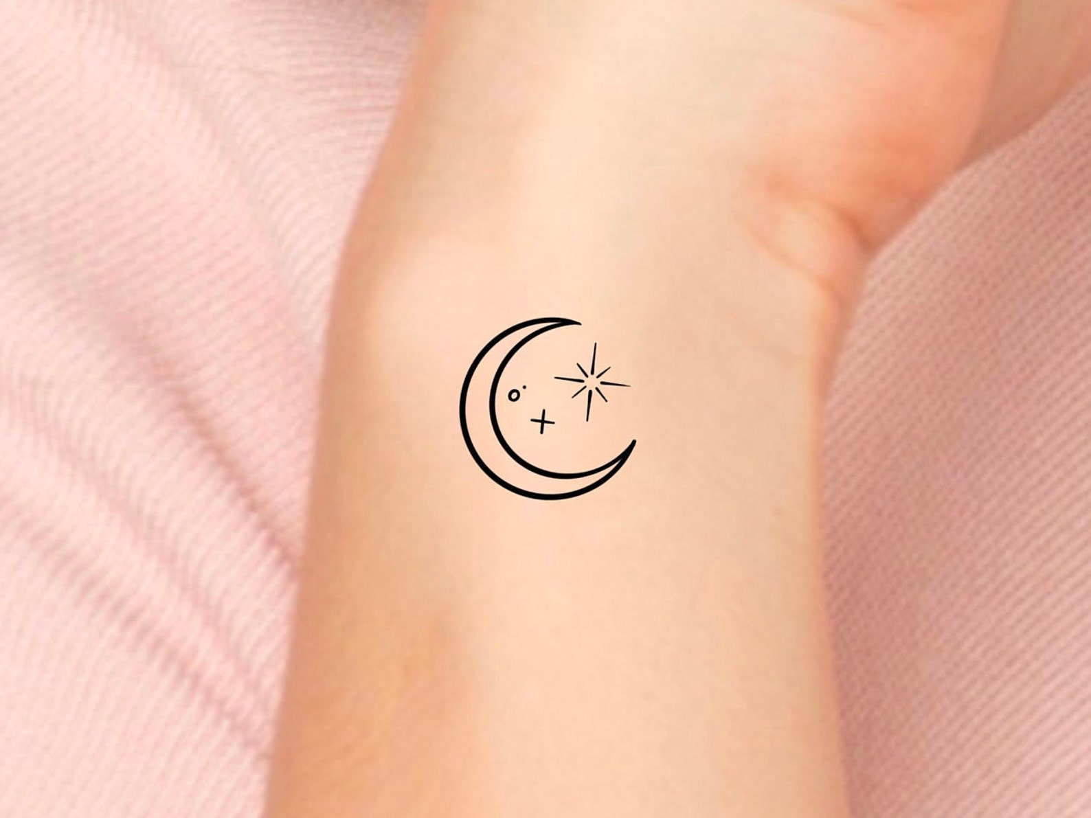 Small Moon Stars Temporary Tattoo Etsy