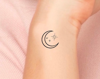 Small Moon Stars Temporary Tattoo