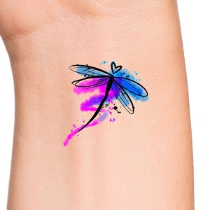 Dragonfly Heart Watercolor Temporary Tattoo