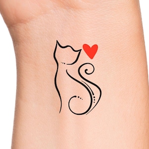 Cat Heart Temporary Tattoo / cat red heart tattoo / animal tattoos / cat tattoos