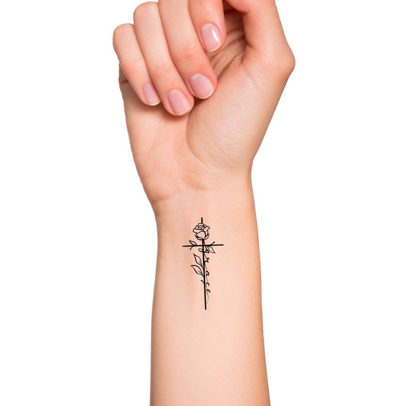 Grace Cross Rose Temporary Tattoo / Cross Tattoo / Religious Etsy
