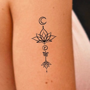Lotus Moon Unalome Temporary Tattoo