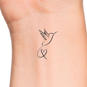 Hummingbird Heart Temporary Tattoo / bird animal tattoo