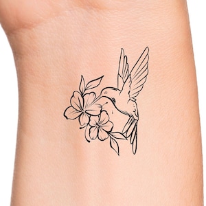 Floral Hummingbird Temporary Tattoo