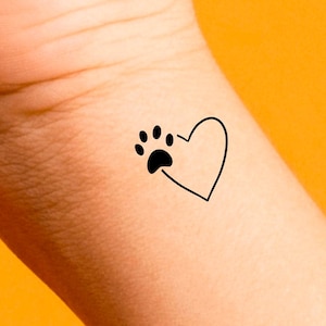 Paw print Heart Temporary Tattoo