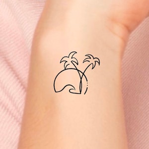 Wave Sun Palm Trees Temporary Tattoo