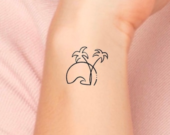 Wave Sun Palm Trees Temporary Tattoo