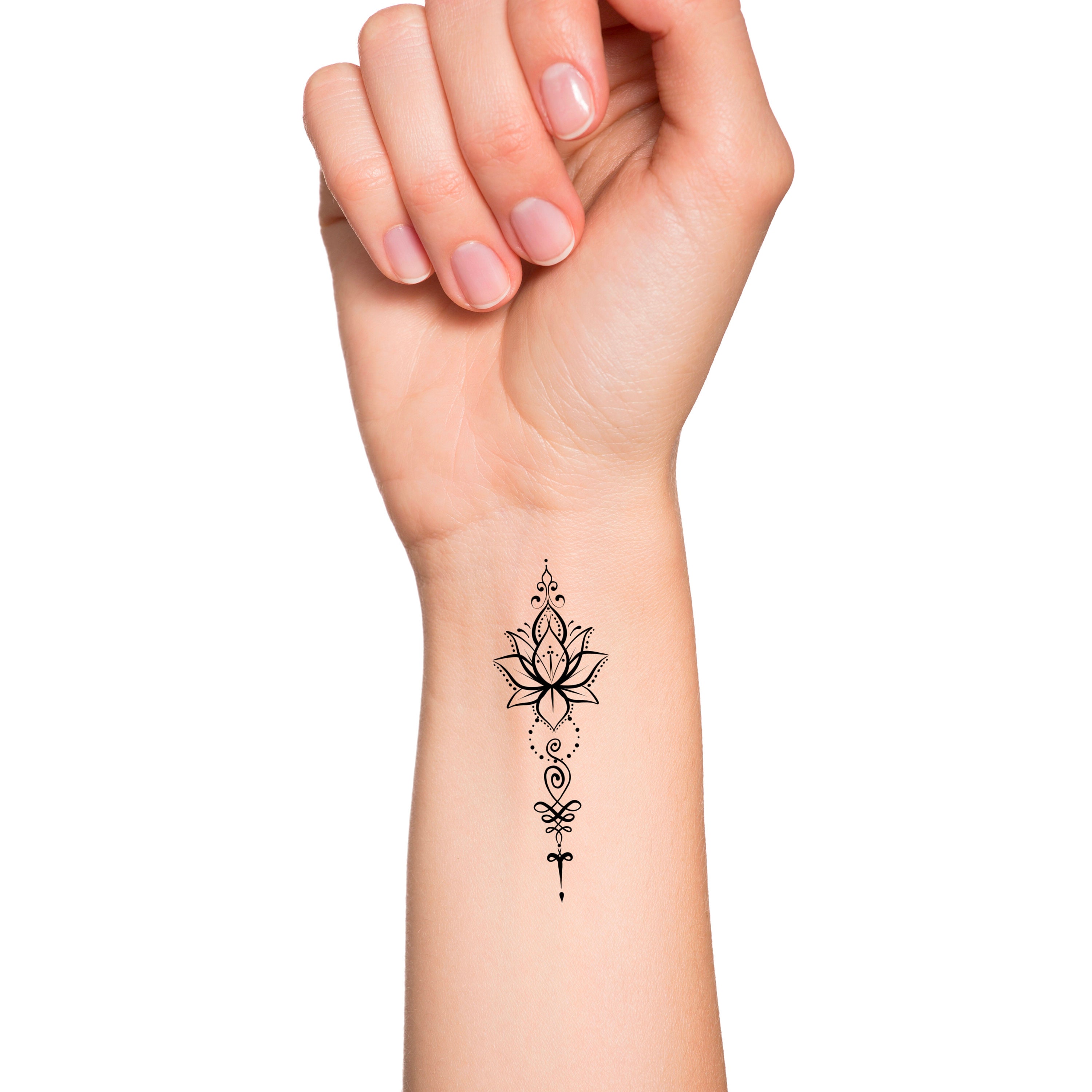 Lotus Unalome Temporary Tattoo - Etsy Norway Lotus Unalome Temporary Tattoo - Etsy Norway