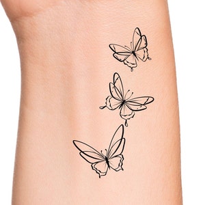 Butterflies Temporary Tattoo / 3 small butterfly outlines