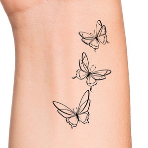 Butterflies Temporary Tattoo / 3 small butterfly outlines