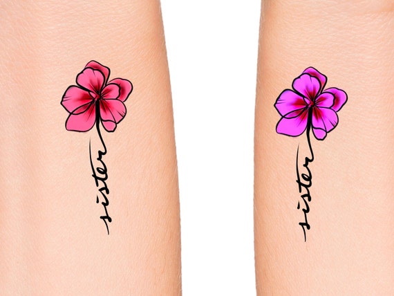 Matching Sister Flowers Temporary Tattoo Etsy