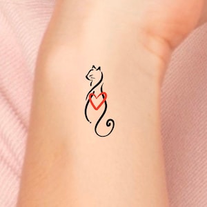 Cat Heart Temporary Tattoo / cat red heart tattoo / animal tattoos / cat tattoos