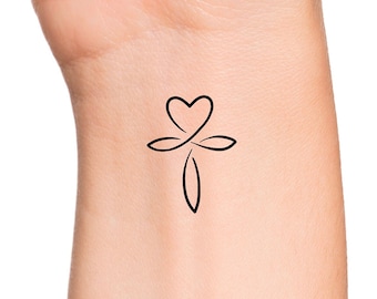 Cross Heart Temporary Tattoo