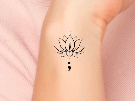 Lotus Semicolon Temporary Tattoo / floral tattoo