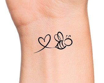 Bumble Bee Heart Temporary Tattoo