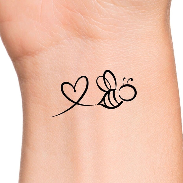 Bumble Bee Heart Temporary Tattoo