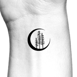Crescent Moon Trees Temporary Tattoo