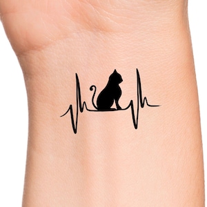 Cat Heartbeat Temporary Tattoo / cat tattoos / ekg tattoo