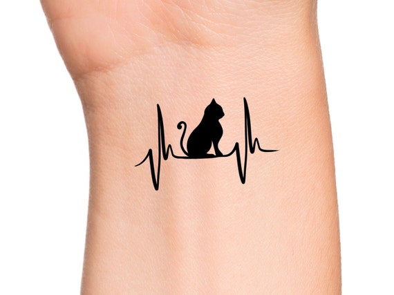 Tatouage Temporaire De Battement De Cœur De Chat Tatouage De Etsy France